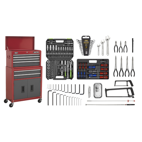 Sealey American PRO® Topchest & Rollcab Combination 6 Drawer with 170pc Tool Kit - Red/Grey