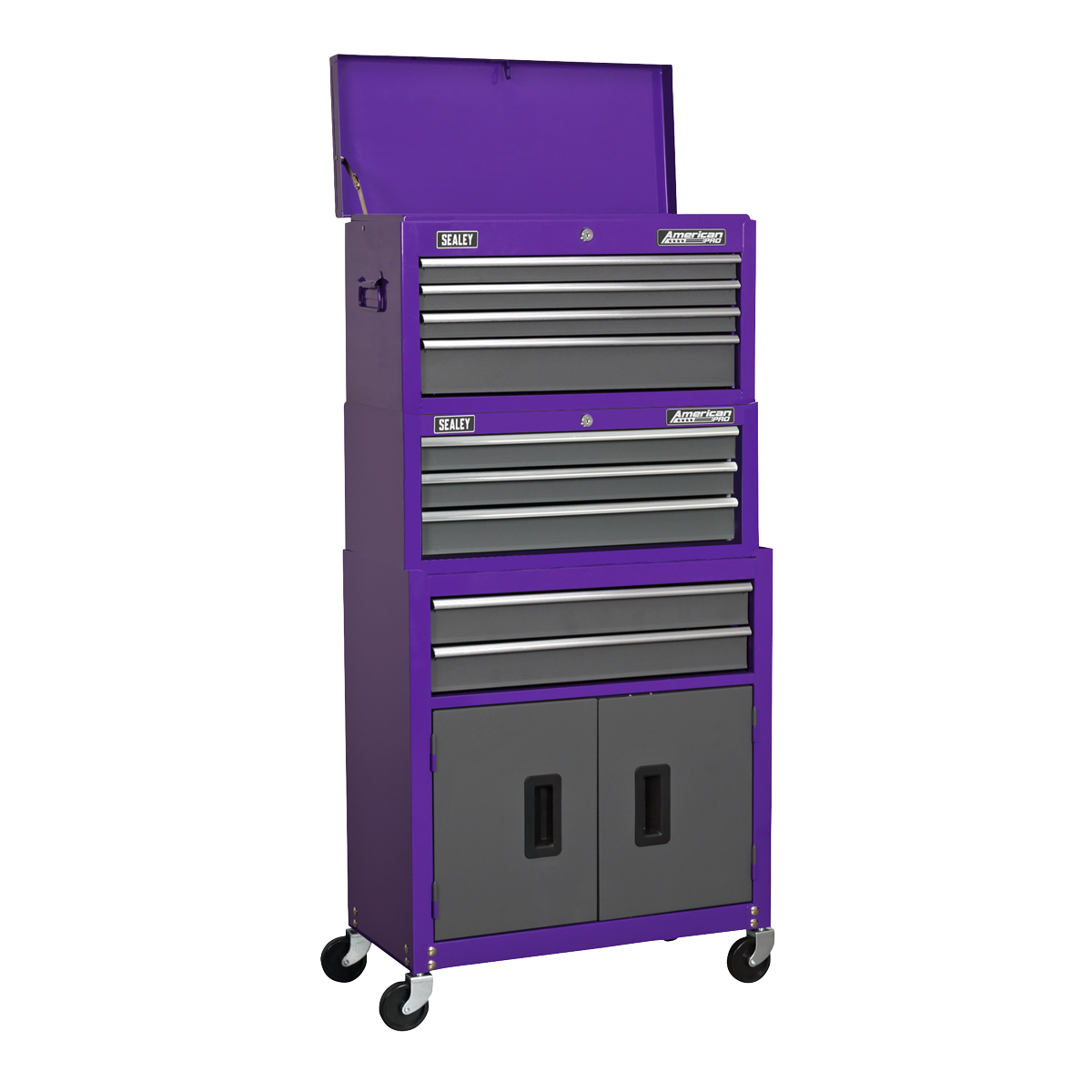 Sealey American PRO® Topchest, Mid-Box Tool Chest & Rollcab Stack 9 Drawer - Purple Sealey 