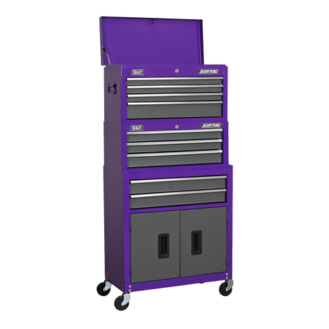 Sealey American PRO® Topchest, Mid-Box Tool Chest & Rollcab Stack 9 Drawer - Purple