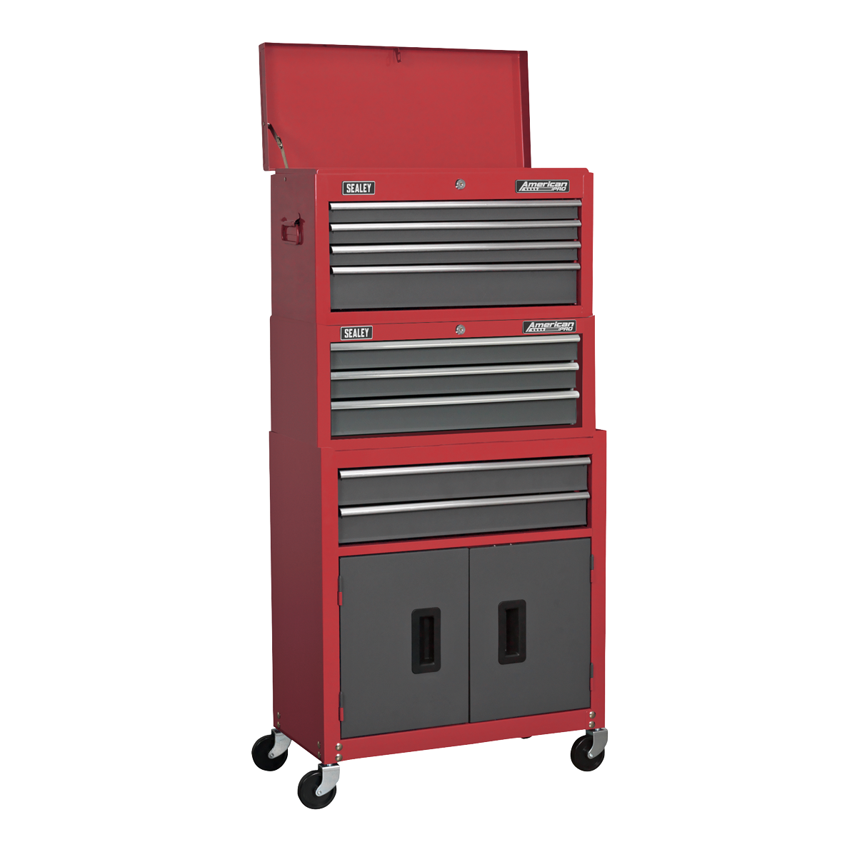 Sealey American PRO® Topchest, Mid-Box Tool Chest & Rollcab Stack 9 Drawer - Red Sealey 