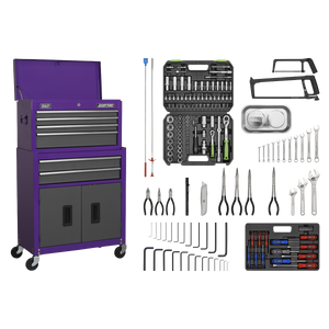 Sealey American PRO® Topchest & Rollcab Combination 6 Drawer with 170pc Tool Kit - Purple/Grey