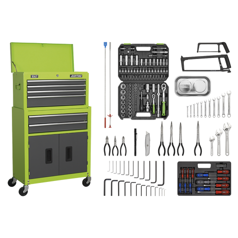 Sealey American PRO® Topchest & Rollcab Combination 6 Drawer with 170pc Tool Kit - Green/Grey