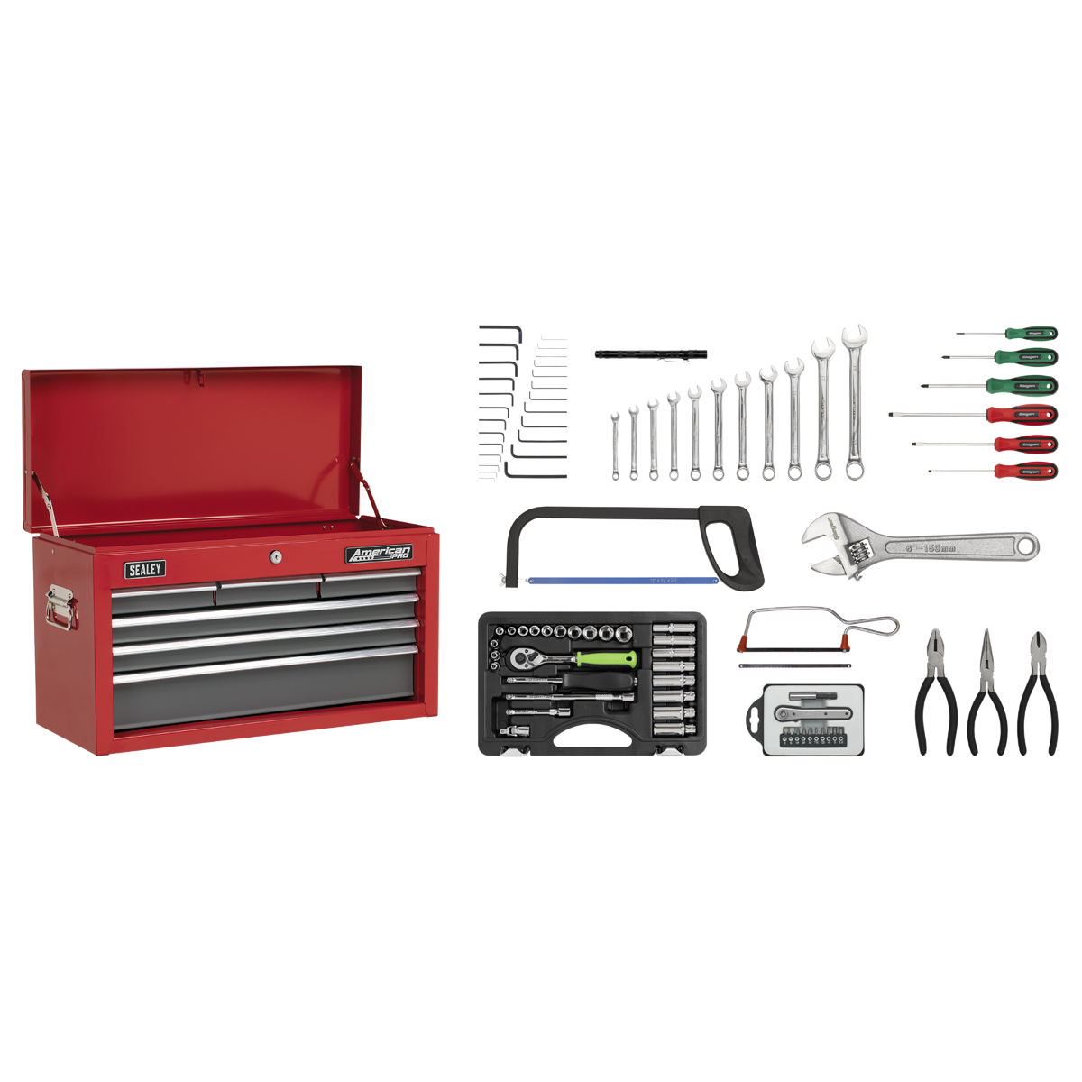 Sealey American PRO® Topchest 6 Drawer with 98pc Tool Kit - Red/Grey Sealey 