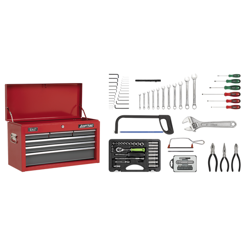 Sealey American PRO® Topchest 6 Drawer with 98pc Tool Kit - Red/Grey