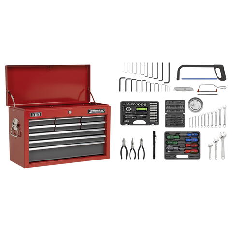 Sealey American PRO® Topchest 9 Drawer with 205pc Tool Kit - Red/Grey