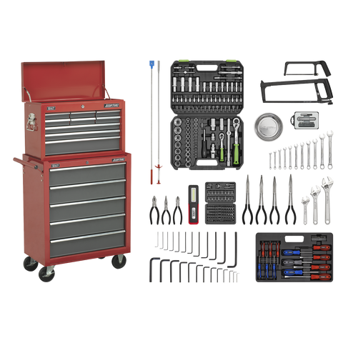 Sealey American PRO® Topchest & Rollcab Combination 14 Drawer with 281pc Tool Kit - Red/Grey