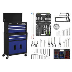 Sealey American PRO® Topchest & Rollcab Combination 6 Drawer with 170pc Tool Kit - Blue/Black