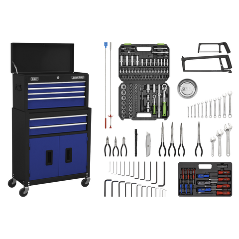 Sealey American PRO® Topchest & Rollcab Combination 6 Drawer with 170pc Tool Kit - Blue/Black