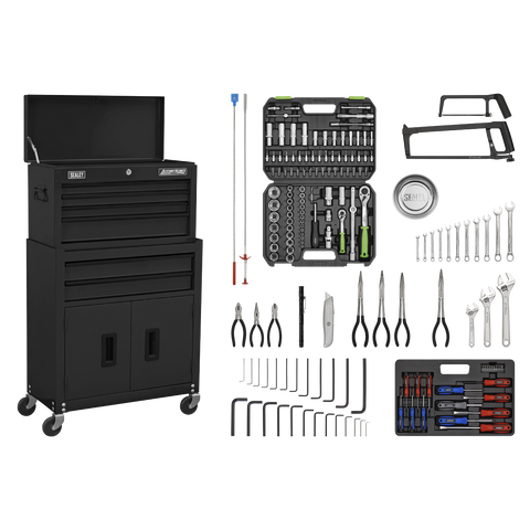 Sealey American PRO® Topchest & Rollcab Combination 6 Drawer with 170pc Tool Kit - Black