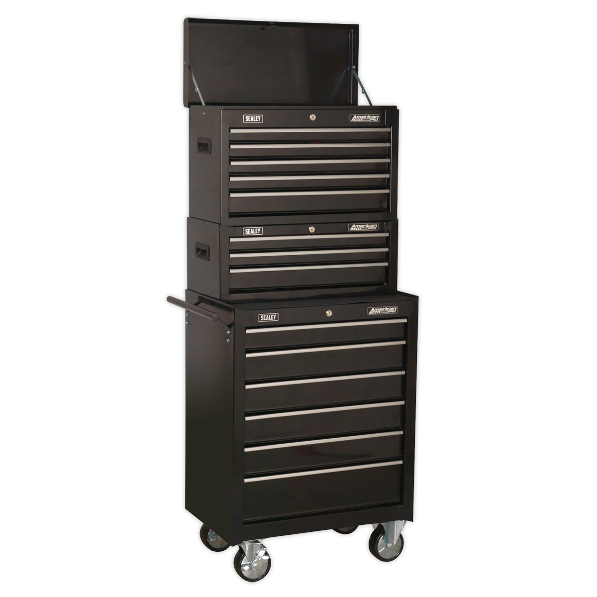 Sealey American PRO® Topchest, Mid-Box Tool Chest & Rollcab Stack 14 Drawer - Black Sealey 