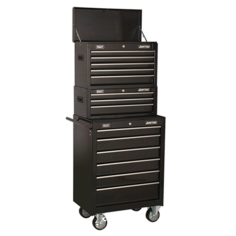 Sealey American PRO® Topchest, Mid-Box Tool Chest & Rollcab Stack 14 Drawer - Black
