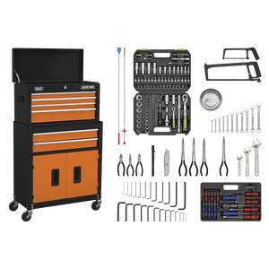 Sealey American PRO® Topchest & Rollcab Combination 6 Drawer with 170pc Tool Kit - Orange/Black