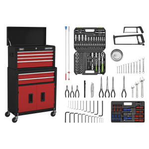 Sealey American PRO® Topchest & Rollcab Combination 6 Drawer with 170pc Tool Kit - Red/Black