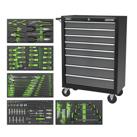 Sealey Rollcab 8 Drawer with 145pc Tool Kit - Black/Grey