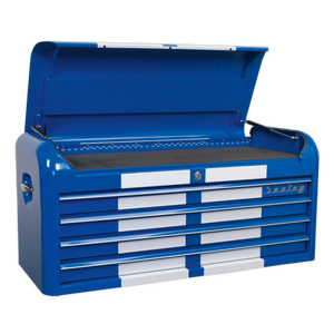 Sealey Premier™ Retro Style Wide Topchest 4 Drawer - Blue with White Stripes