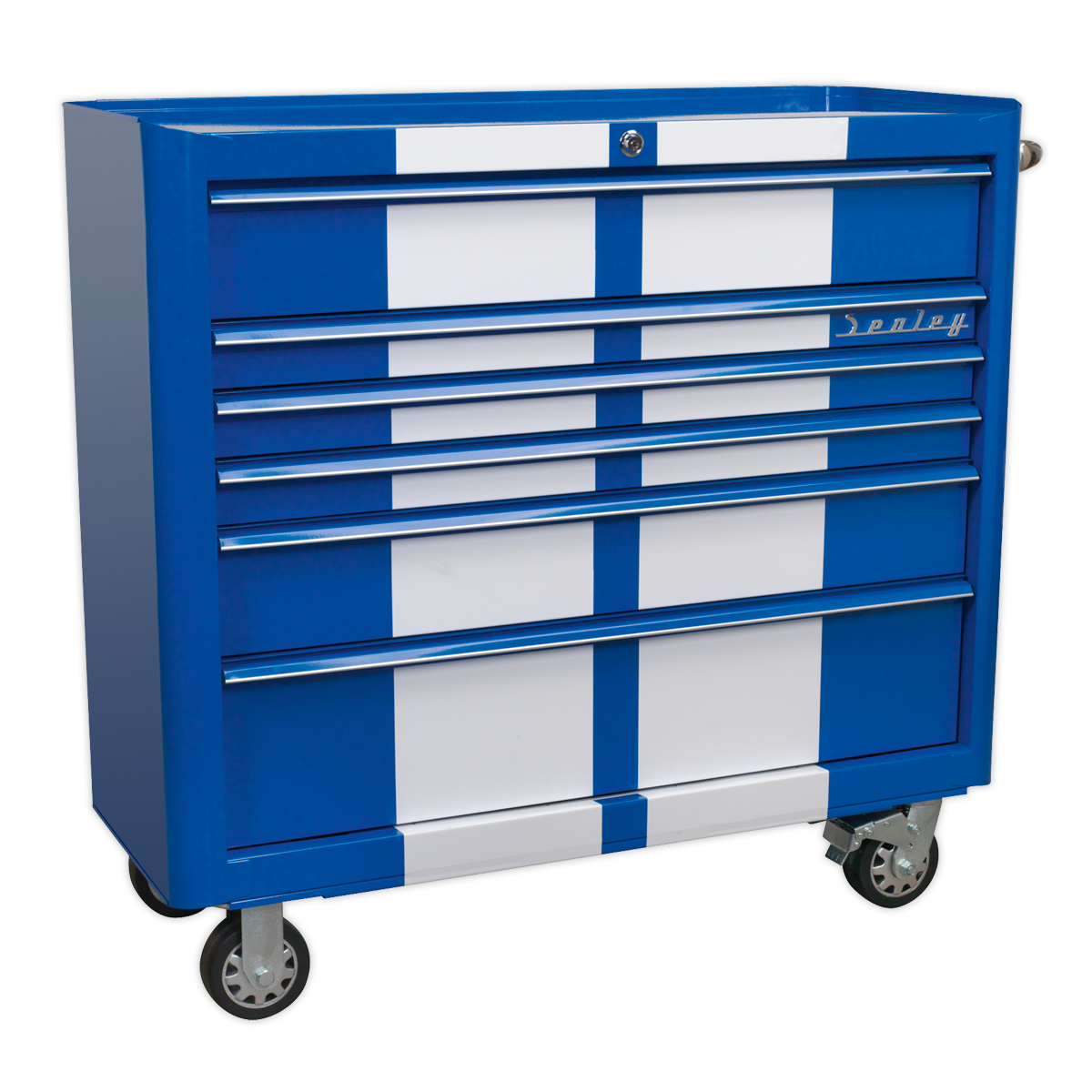 Sealey Premier™ Retro Style Wide Rollcab 6 Drawer - Blue with White Stripes Sealey 