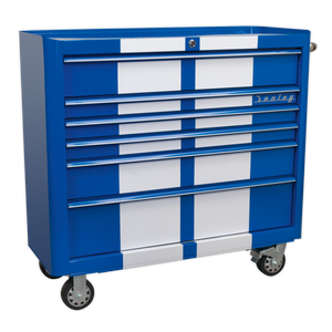 Sealey Premier™ Retro Style Wide Rollcab 6 Drawer - Blue with White Stripes