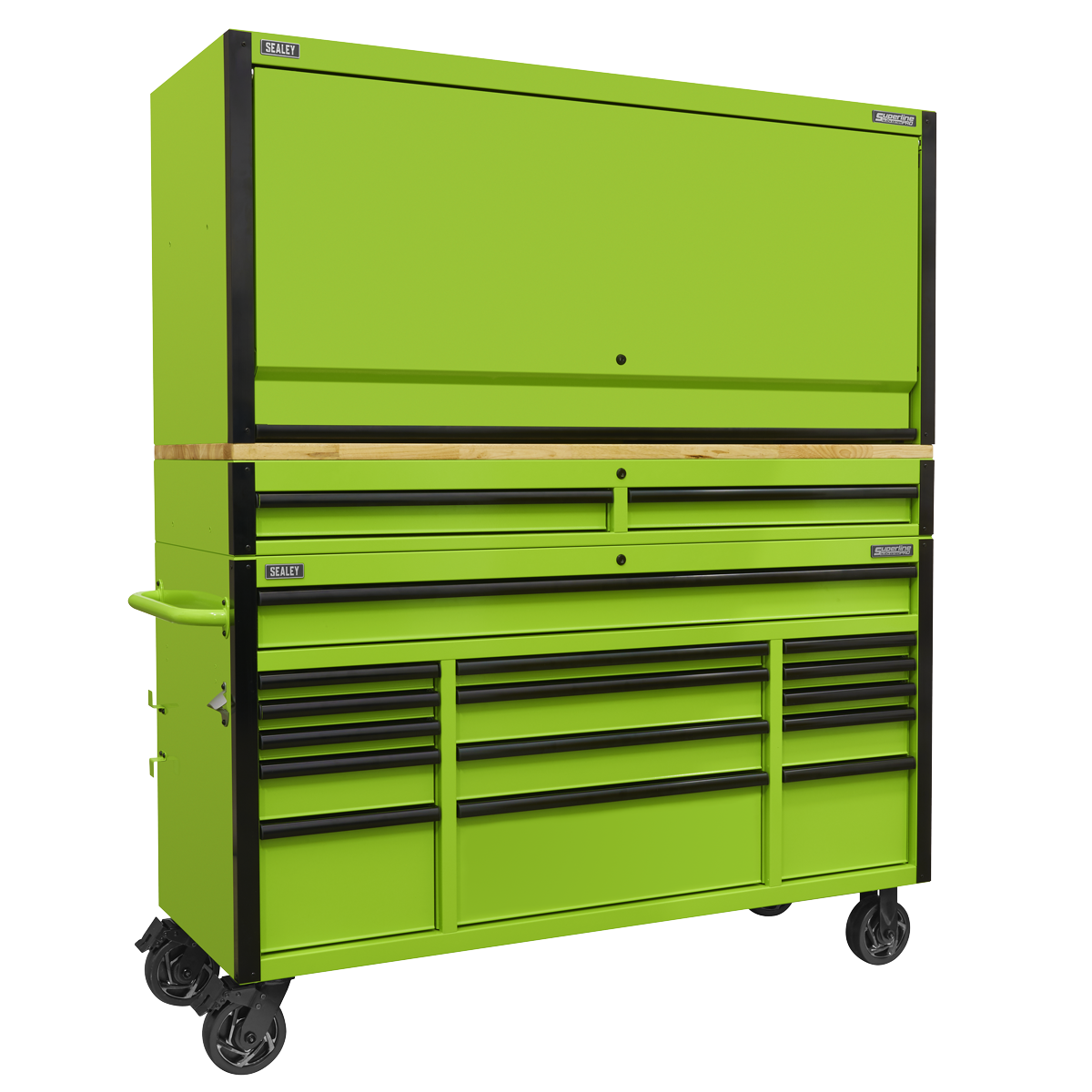 Sealey Superline PRO® Black Edition Mobile Trolley with Wooden Worktop, Hutch & 2 Drawer Riser 15 Drawer 1549mm Sealey 