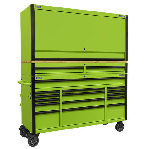 Sealey Superline PRO® Black Edition Mobile Trolley with Wooden Worktop, Hutch & 2 Drawer Riser 15 Drawer 1549mm