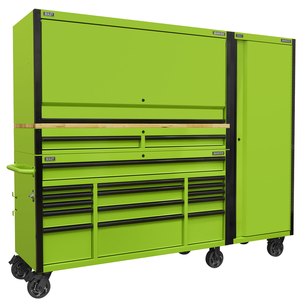 Sealey Superline PRO® Black Edition Mobile Trolley with Wooden Worktop, Hutch, 2 Drawer Riser & Side Locker 15 Drawer 1549mm Sealey 