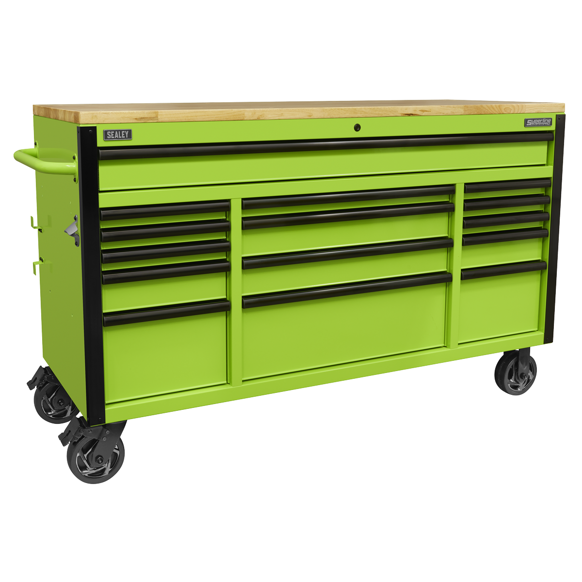 Sealey Superline PRO® Black Edition Mobile Trolley with Wooden Worktop 15 Drawer 1549mm Sealey 