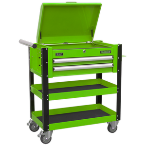 Sealey Superline PRO® Heavy-Duty Mobile Tool & Parts Trolley with Lockable Top & 2 Drawers - Green