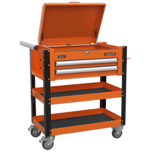 Sealey Superline PRO® Heavy-Duty Mobile Tool & Parts Trolley with Lockable Top & 2 Drawers - Orange