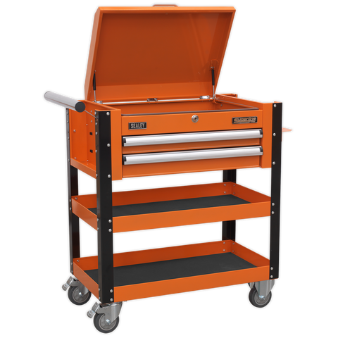 Sealey Superline PRO® Heavy-Duty Mobile Tool & Parts Trolley with Lockable Top & 2 Drawers - Orange