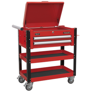 Sealey Superline PRO® Heavy-Duty Mobile Tool & Parts Trolley with Lockable Top & 2 Drawers - Red