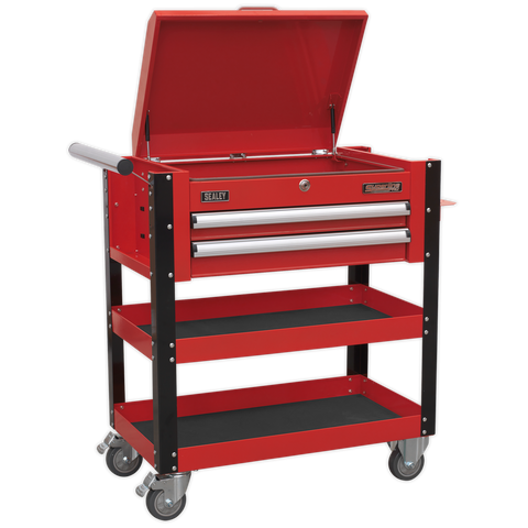 Sealey Superline PRO® Heavy-Duty Mobile Tool & Parts Trolley with Lockable Top & 2 Drawers - Red