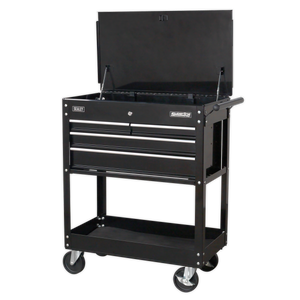 Sealey Heavy-Duty Mobile Tool & Parts Trolley with 4 Drawers & Lockable Top - Black