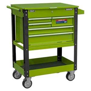 Sealey Superline PRO® Heavy-Duty Mobile Tool & Parts Trolley with 5 Drawers and Lockable Top - Hi-Vis Green