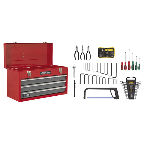 Sealey American PRO® Tool Chest 3 Drawer with 93pc Tool Kit - Red/Grey
