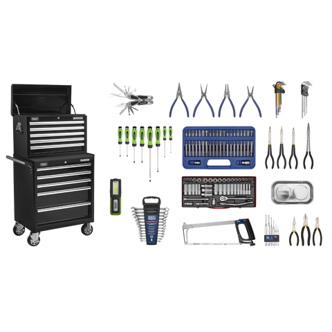 Sealey Superline PRO® Topchest & Rollcab Combination 10 Drawer with 148pc Tool Kit - Black
