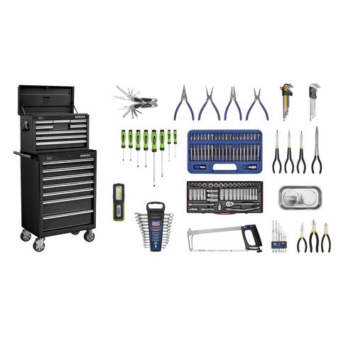 Sealey Superline PRO® Topchest & Rollcab Combination 15 Drawer with 148pc Tool Kit - Black