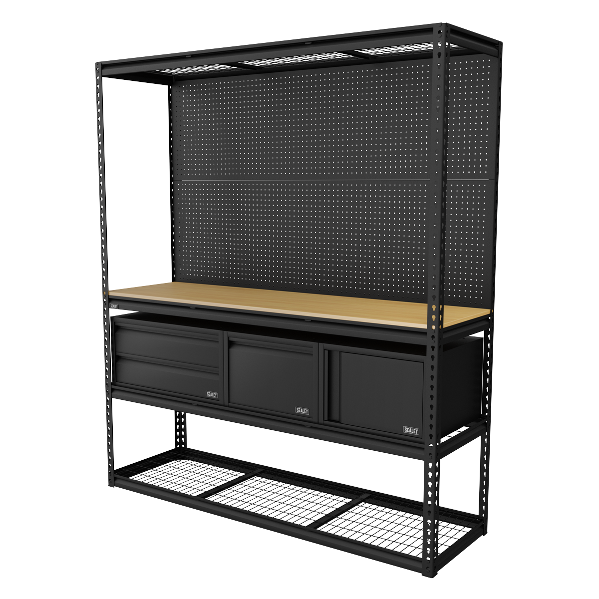 Sealey Heavy-Duty Modular Workbench & Racking Kit with 3 Storage Units Sealey 