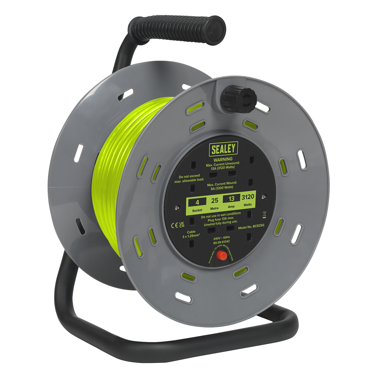 Sealey 25m Cable Reel with Thermal Trip 4 x 230V