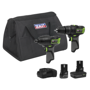 Sealey 2 x SV10.8 Series Cordless Combi Drill & Impact Driver Kit 10.8V