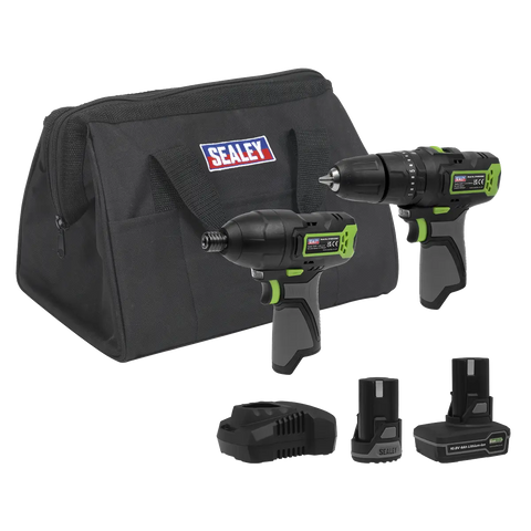 Sealey 2 x SV10.8 Series Cordless Combi Drill & Impact Driver Kit 10.8V