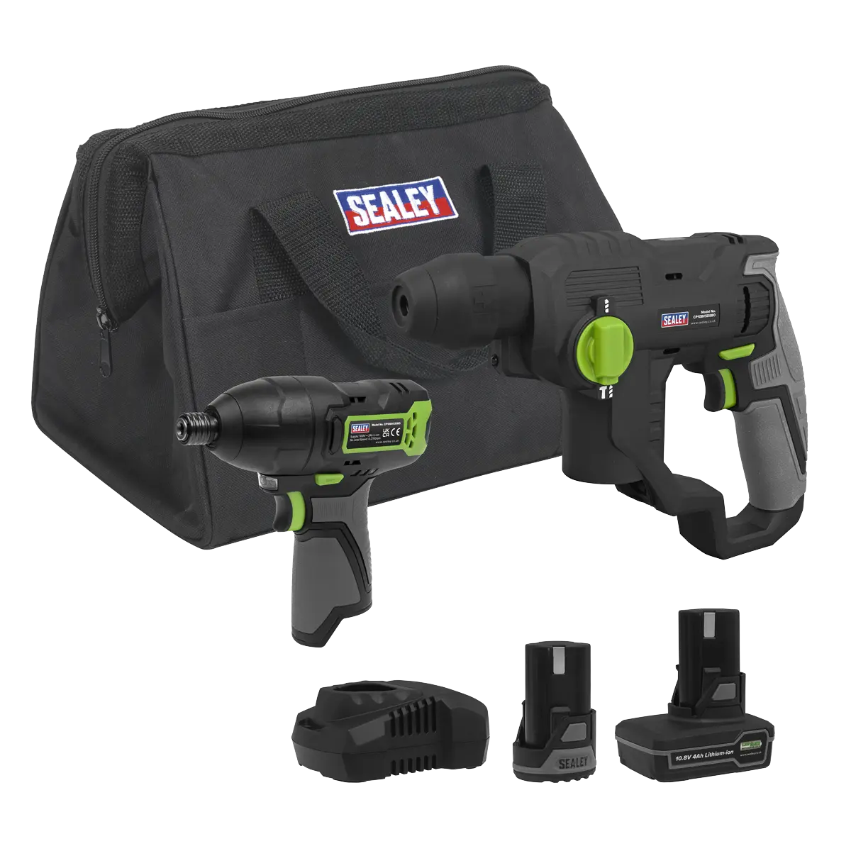 Sealey 2 x SV10.8 Series Cordless Rotary Hammer Drill & Impact Driver Kit 10.8V Sealey 