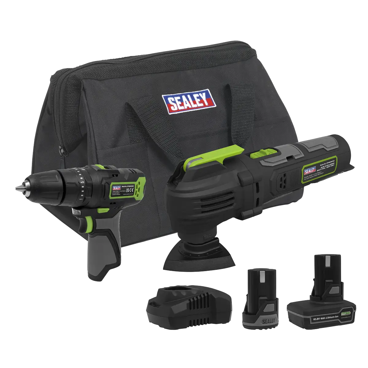 Sealey 2 x SV10.8 Series Cordless Combi Drill & Multi-Tool Kit 10.8V Sealey 