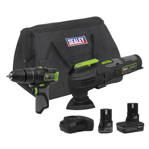 Sealey 2 x SV10.8 Series Cordless Combi Drill & Multi-Tool Kit 10.8V