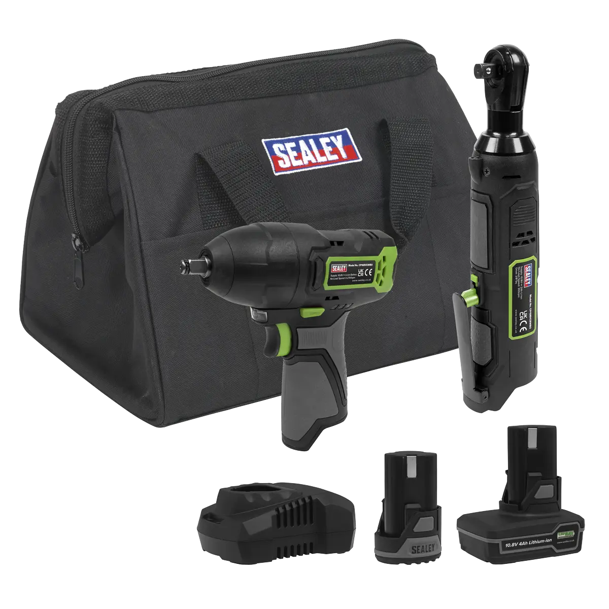 Sealey 2 x SV10.8 Series Cordless Impact Wrench & Ratchet Wrench Kit 10.8V Sealey 