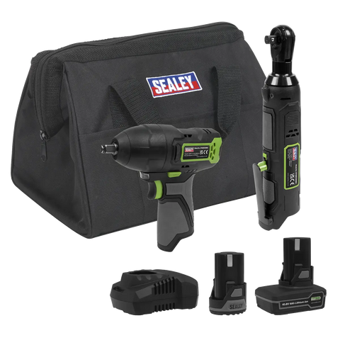 Sealey 2 x SV10.8 Series Cordless Impact Wrench & Ratchet Wrench Kit 10.8V