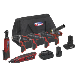 Sealey 6 x SV12 Series Cordless Power Tool Combo Kit 12V - 2 Batteries