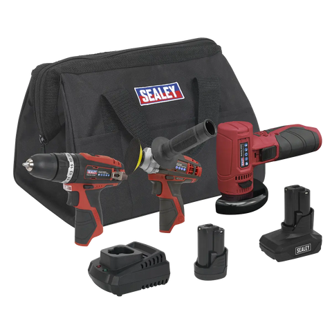 Sealey 3 x SV12 Series Cordless Power Tool Combo Kit 12V - 2 Batteries
