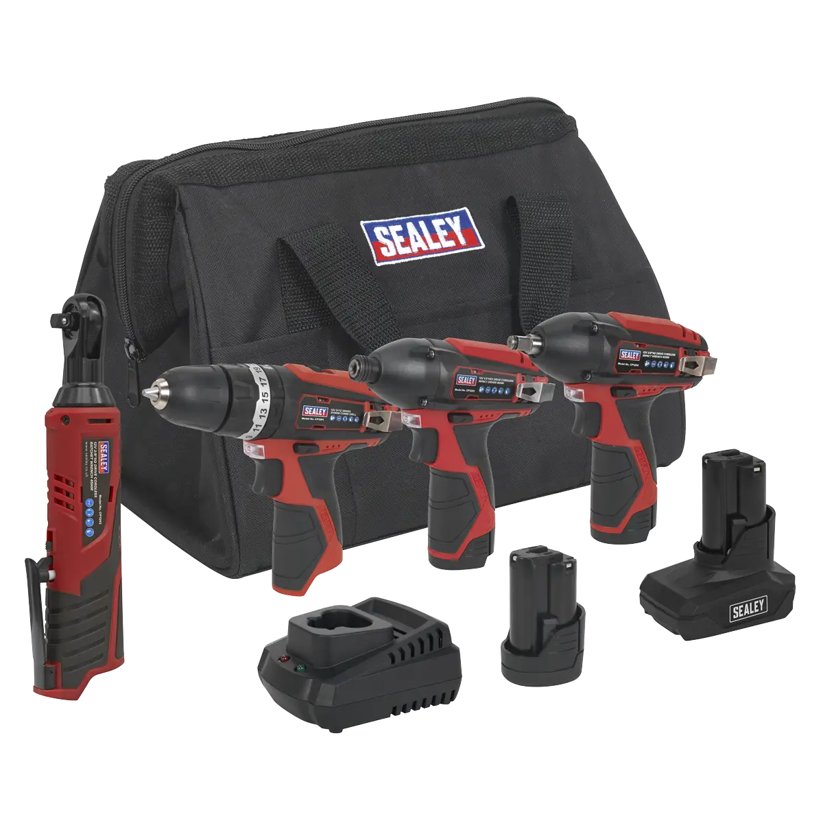 Sealey 4 x SV12 Series Cordless Power Tool Combo Kit 12V - 2 Batteries Sealey 