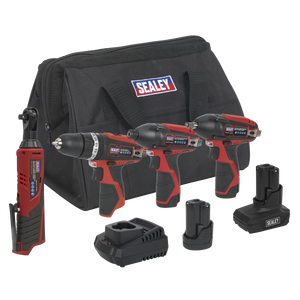 Sealey 4 x SV12 Series Cordless Power Tool Combo Kit 12V - 2 Batteries