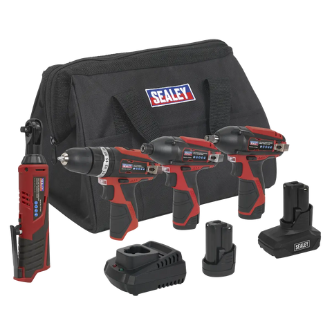 Sealey 4 x SV12 Series Cordless Power Tool Combo Kit 12V - 2 Batteries