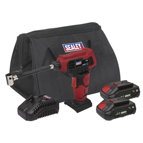 Sealey SV20 Series Cordless Air Pump Kit 20V 2Ah - 2 Batteries